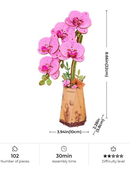 DIY Kits Rowood Purple Moth Orchid Flower 3D Wooden Puzzle, TW091 product photo View 06 L