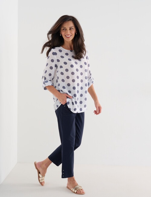 Ella J Spot Curved Front Button Top, Navy product photo View 03 L