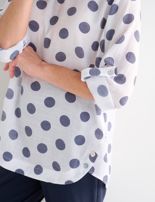 Ella J Spot Curved Front Button Top, Navy product photo View 04 L