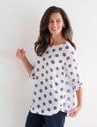 Ella J Spot Curved Front Button Top, Navy product photo View 05 S
