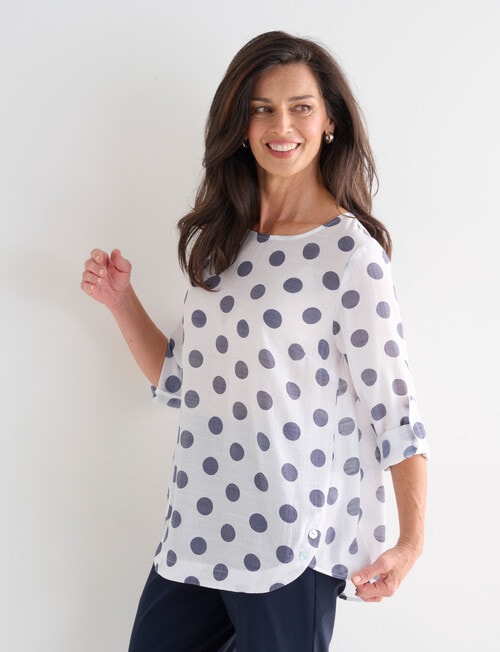 Ella J Spot Curved Front Button Top, Navy product photo View 05 L