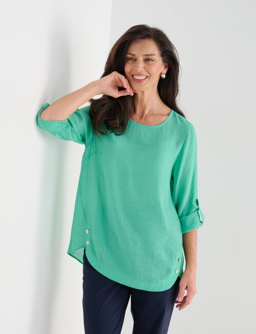 Ella J Curved Front Button Top, Green product photo