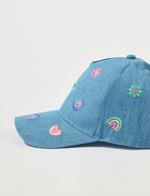 Mac & Ellie Rainbow Embroidery Cap, Blue, 3-8 product photo View 03 L
