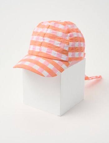 Mac & Ellie Gingham Bow Cap, Peach product photo