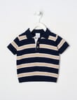 Teeny Weeny Stripe Short Sleeve Knit Polo T-Shirt, Navy product photo
