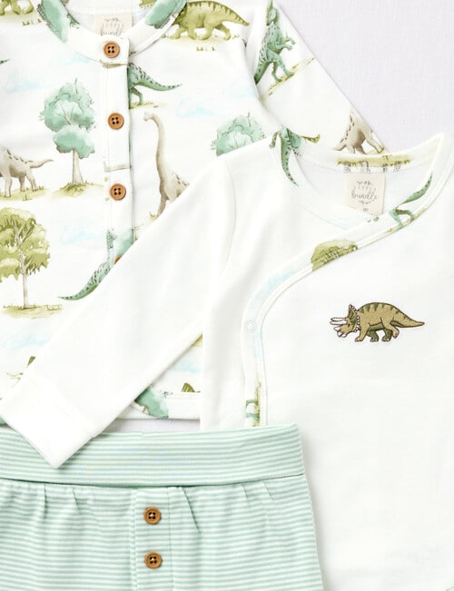 Little Bundle Dino Friends Cardi, Bodysuit & Pant Set, 3-Piece, Green & Vanilla product photo View 02 L