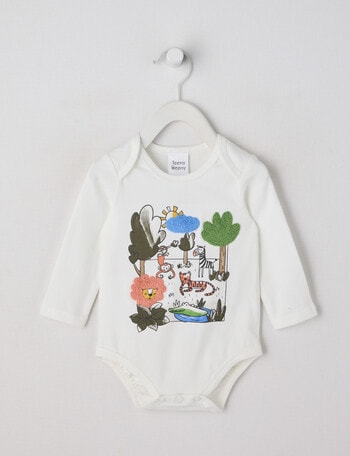 Teeny Weeny Safari Long Sleeve Bodysuit, White product photo