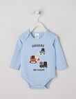 Teeny Weeny Striped Diggers Long Sleeve Bodysuit, Blue product photo