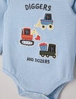 Teeny Weeny Striped Diggers Long Sleeve Bodysuit, Blue product photo View 02 S
