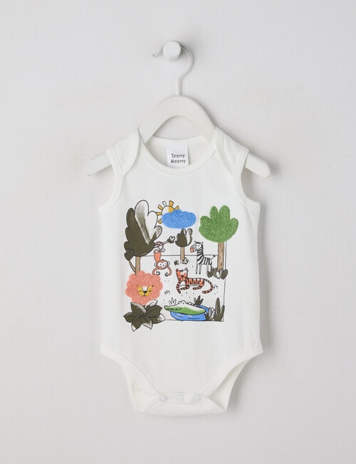 Teeny Weeny Safari Sleeveless Bodysuit, White product photo