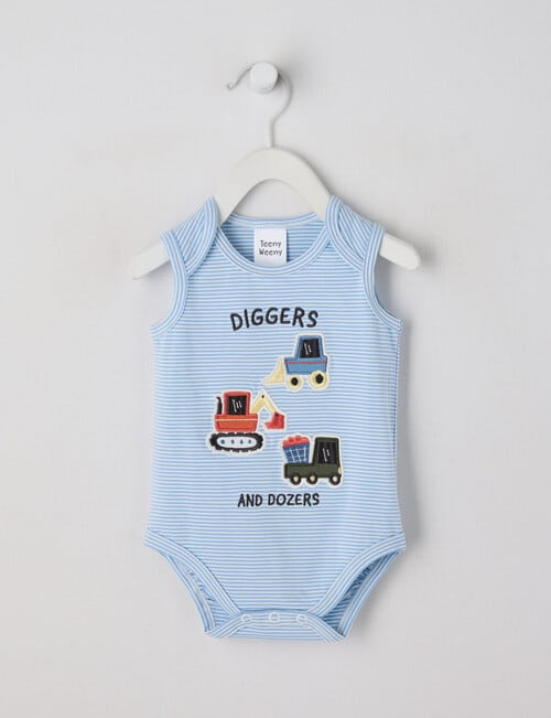 Teeny Weeny Striped Diggers Sleeveless Bodysuit, Blue product photo