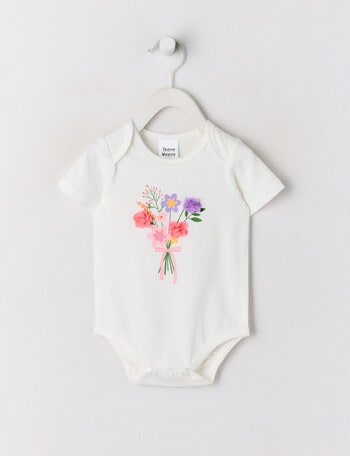 Teeny Weeny Play Time Flower Bouquet Short-Sleeve Bodysuit, White product photo