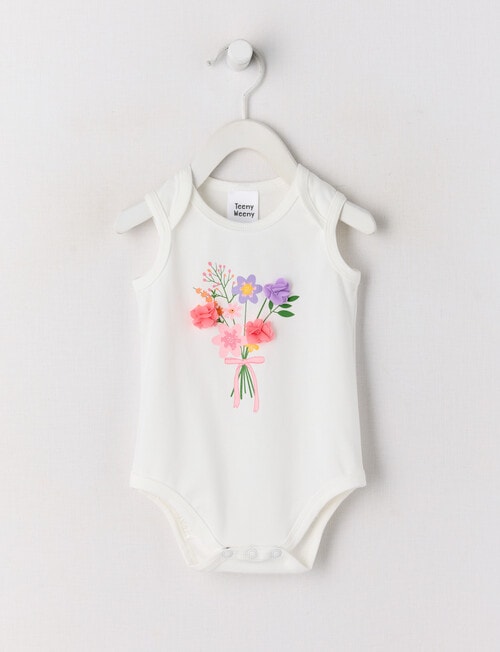 Teeny Weeny Play Time Flower Bouquet Sleeveless Bodysuit, White product photo