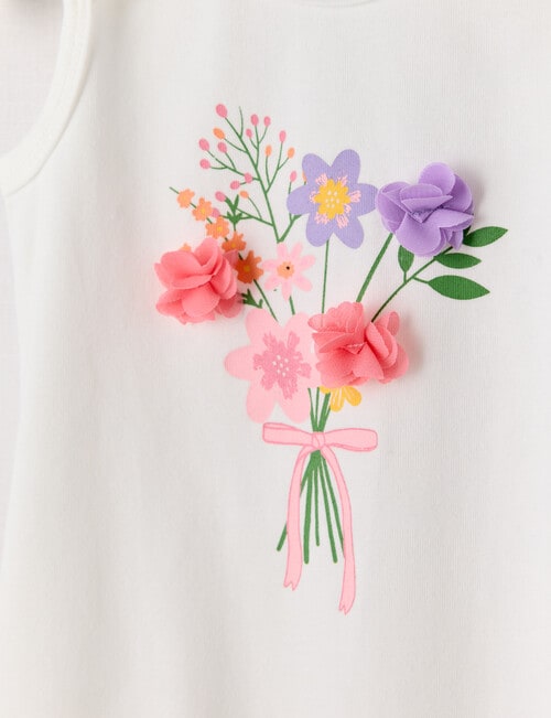 Teeny Weeny Play Time Flower Bouquet Sleeveless Bodysuit, White product photo View 02 L