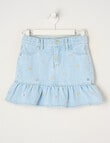 Mac & Ellie Embroidered Daisies Denim Skirt, Light Blue product photo