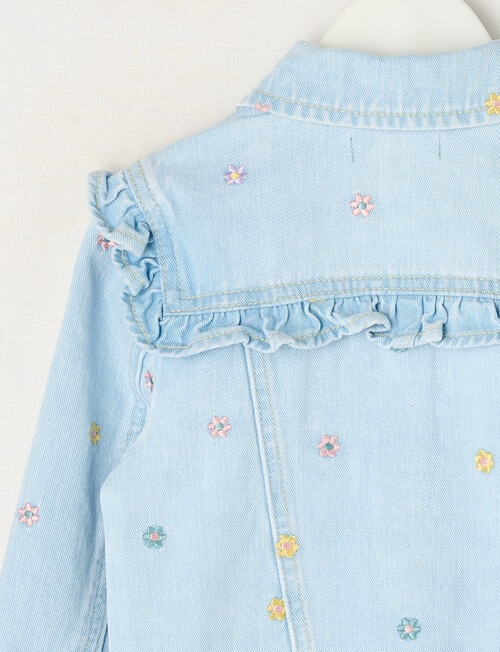 Mac & Ellie Embroidered Daisies Denim Frill Jacket, Light Blue product photo View 04 L