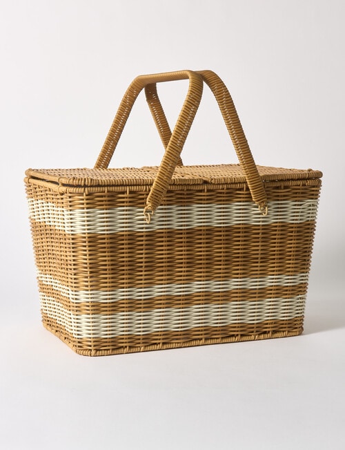 Terrace Stripe Picnic Basket, Natural & White product photo