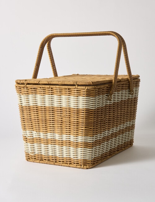 Terrace Stripe Picnic Basket, Natural & White product photo View 05 L