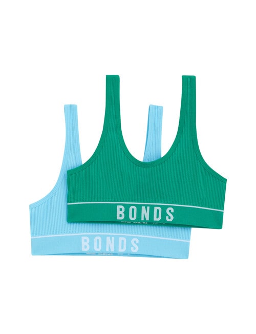 Bonds Retro Rib Crop Top, 2-Pack, Greentree & Unreal Aqua product photo