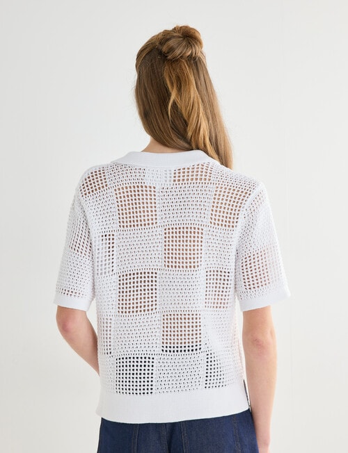 Mineral Breeze Crochet Knit Polo Shirt, White product photo View 02 L