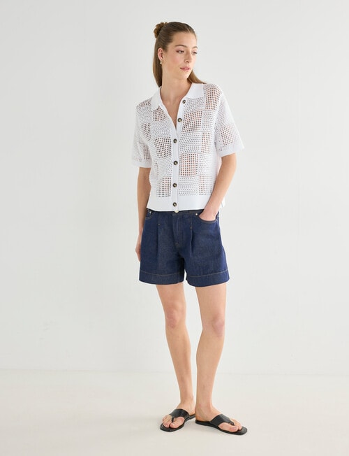 Mineral Breeze Crochet Knit Polo Shirt, White product photo View 03 L