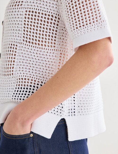 Mineral Breeze Crochet Knit Polo Shirt, White product photo View 04 L