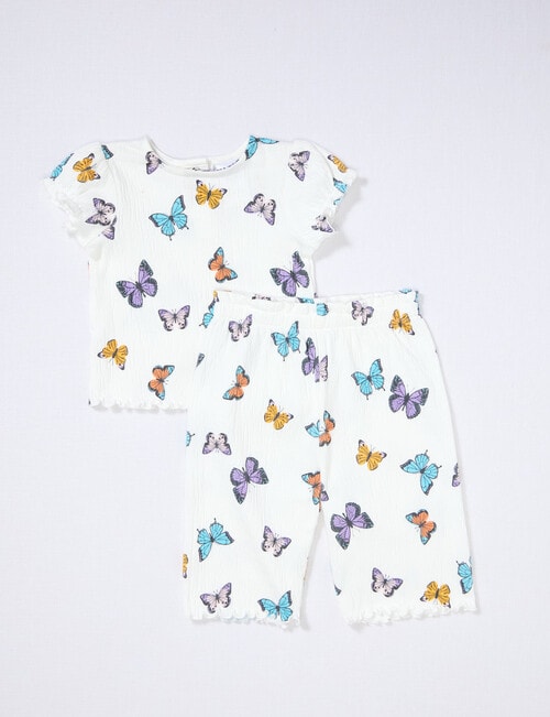Teeny Weeny Butterflies Tee & Pant Crinkle Set, 2-Piece, White product photo