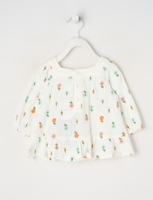 Teeny Weeny Cheese Cloth Flower Embroidery Long-Sleeve Top, White product photo View 02 L
