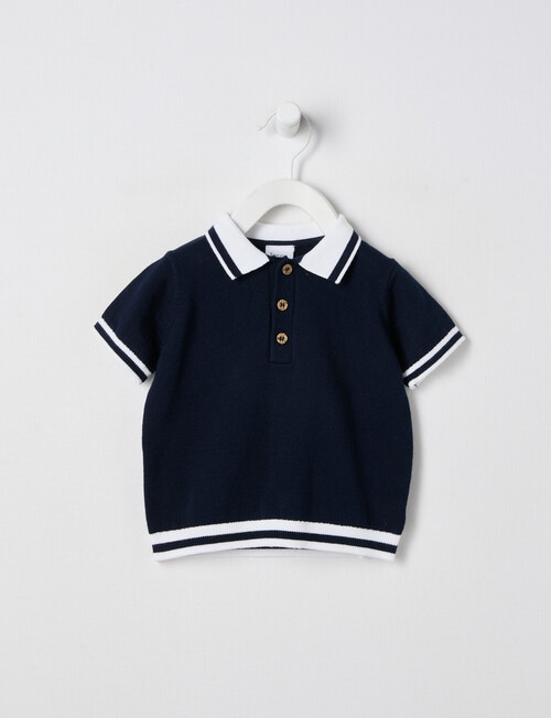 Teeny Weeny Short Sleeve Knit Polo T-Shirt, Navy product photo