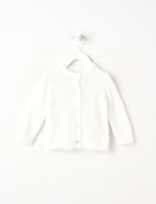 Teeny Weeny All Dressed Up Knit Fluffy Cardigan, White product photo