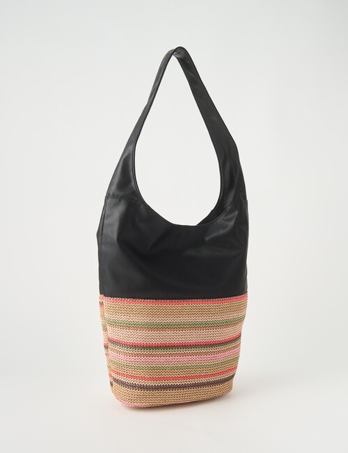 Zest Stripe Raffia Boho Bag, Black product photo View 04 L