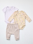 Little Bundle Flower Bodysuits & Pant Set, 3-Piece, Lilac & Sand product photo