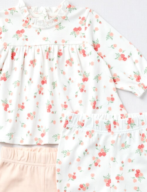 Little Bundle Flower Top & Pants Set, 3-Piece, Pink & Vanilla product photo View 02 L