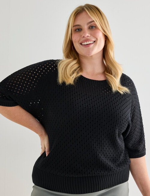 Studio Curve Mesh Knit Jumper, Black product photo View 06 L