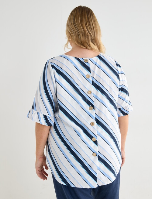 Studio Curve Linen Blend Button Back Top, Navy Stripe product photo View 02 L