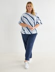 Studio Curve Linen Blend Button Back Top, Navy Stripe product photo View 03 S