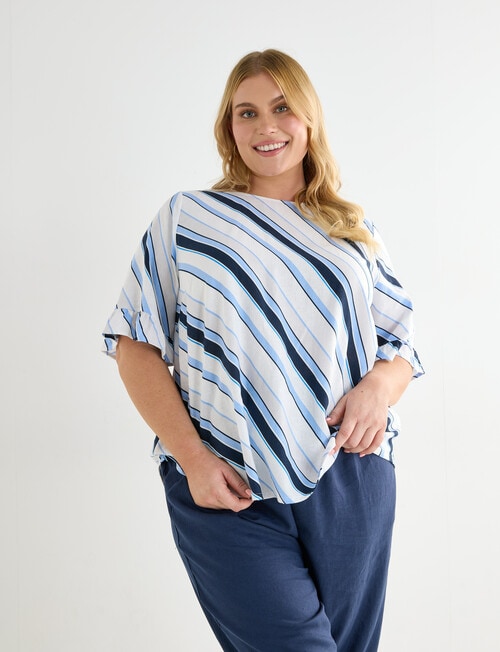 Studio Curve Linen Blend Button Back Top, Navy Stripe product photo View 04 L
