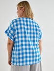 Studio Curve Linen Blend Short Sleeve Shell Top , Blue Gingham product photo View 02 S