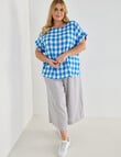 Studio Curve Linen Blend Short Sleeve Shell Top , Blue Gingham product photo View 03 S