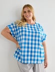 Studio Curve Linen Blend Short Sleeve Shell Top , Blue Gingham product photo View 04 S