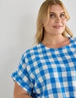 Studio Curve Linen Blend Short Sleeve Shell Top , Blue Gingham product photo View 05 S