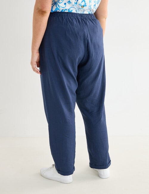 Studio Curve Linen Blend Tapered Pant, Navy product photo View 02 L