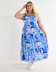 Studio Curve Linen Blend Sleevless Dress, Blue Print product photo View 03 S