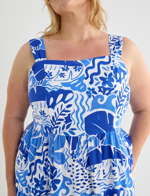 Studio Curve Linen Blend Sleevless Dress, Blue Print product photo View 04 L
