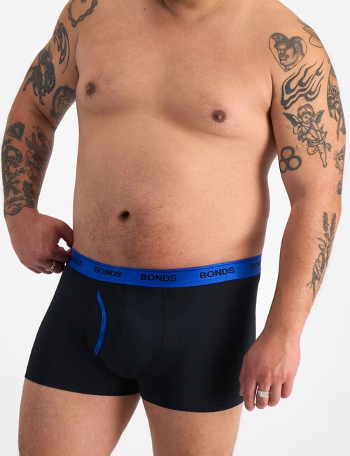 Bonds Guyfront Micro Trunk, 3-Pack, Nu Black with Blue, Neo & Black Waistbands product photo View 04 L