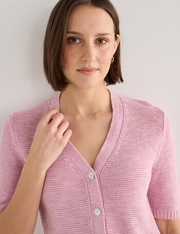 Jigsaw Briar Linen Blend Short Sleeve Cardigan, Pink Mist product photo