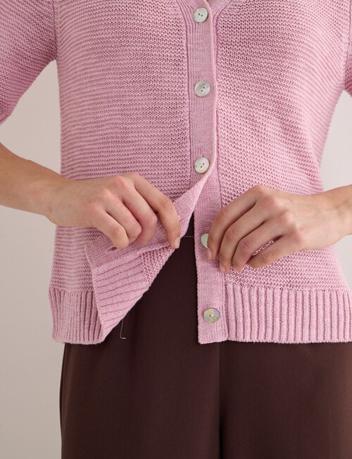 Jigsaw Briar Linen Blend Short Sleeve Cardigan, Pink Mist product photo View 05 L