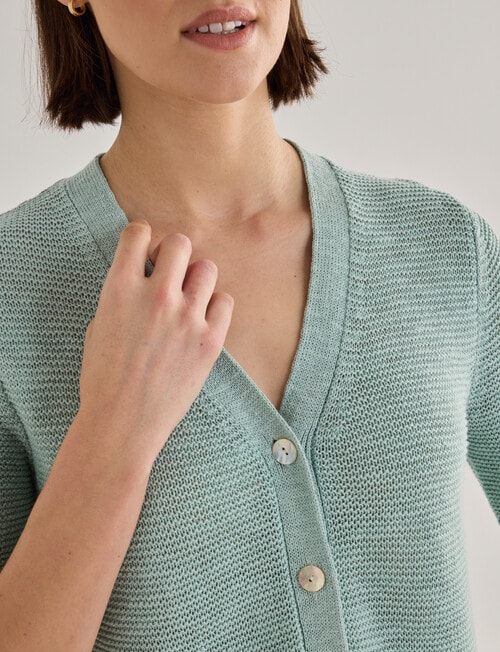 Jigsaw Briar Linen Blend Short Sleeve Cardigan, Eggshell Blue product photo View 05 L
