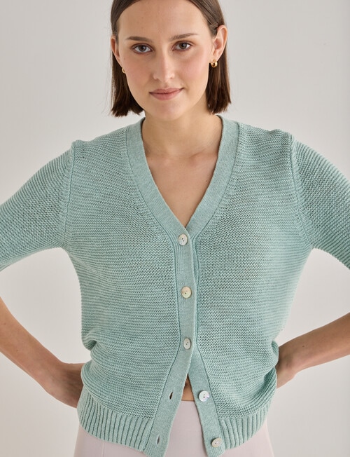 Jigsaw Briar Linen Blend Short Sleeve Cardigan, Eggshell Blue product photo View 08 L
