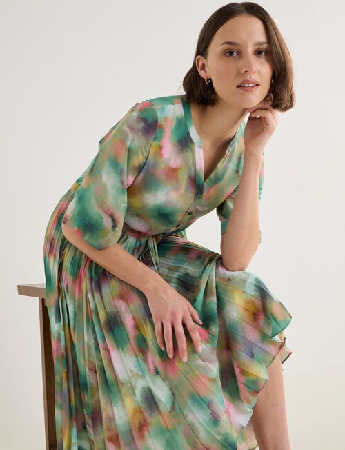 Jigsaw Paradise Pleated Midi Dress, Watercolour Print product photo